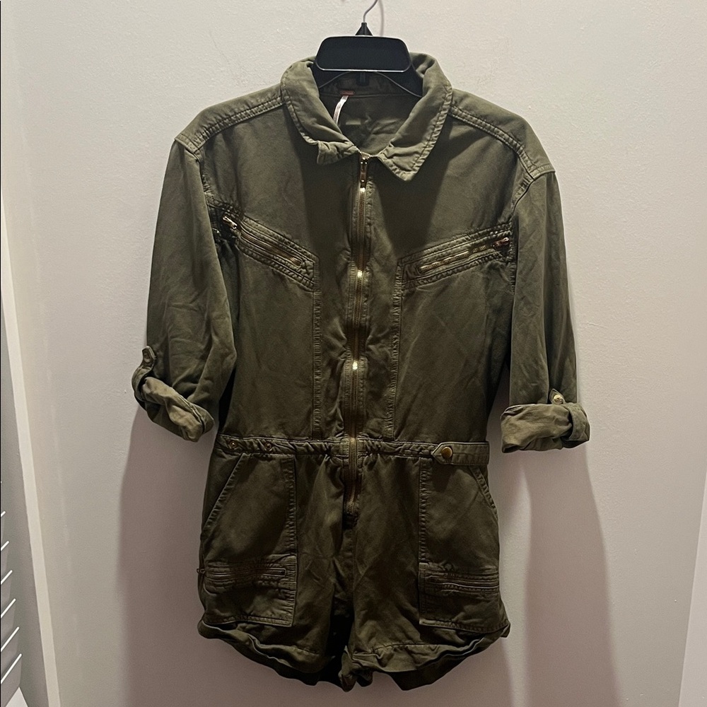 Free People Khaki Utility Romper